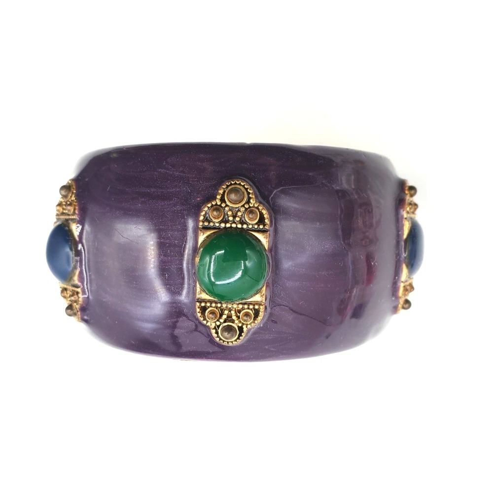 Purple Enamel Wide Bangle Bracelet Cabochon Statement Nicole Miller New York